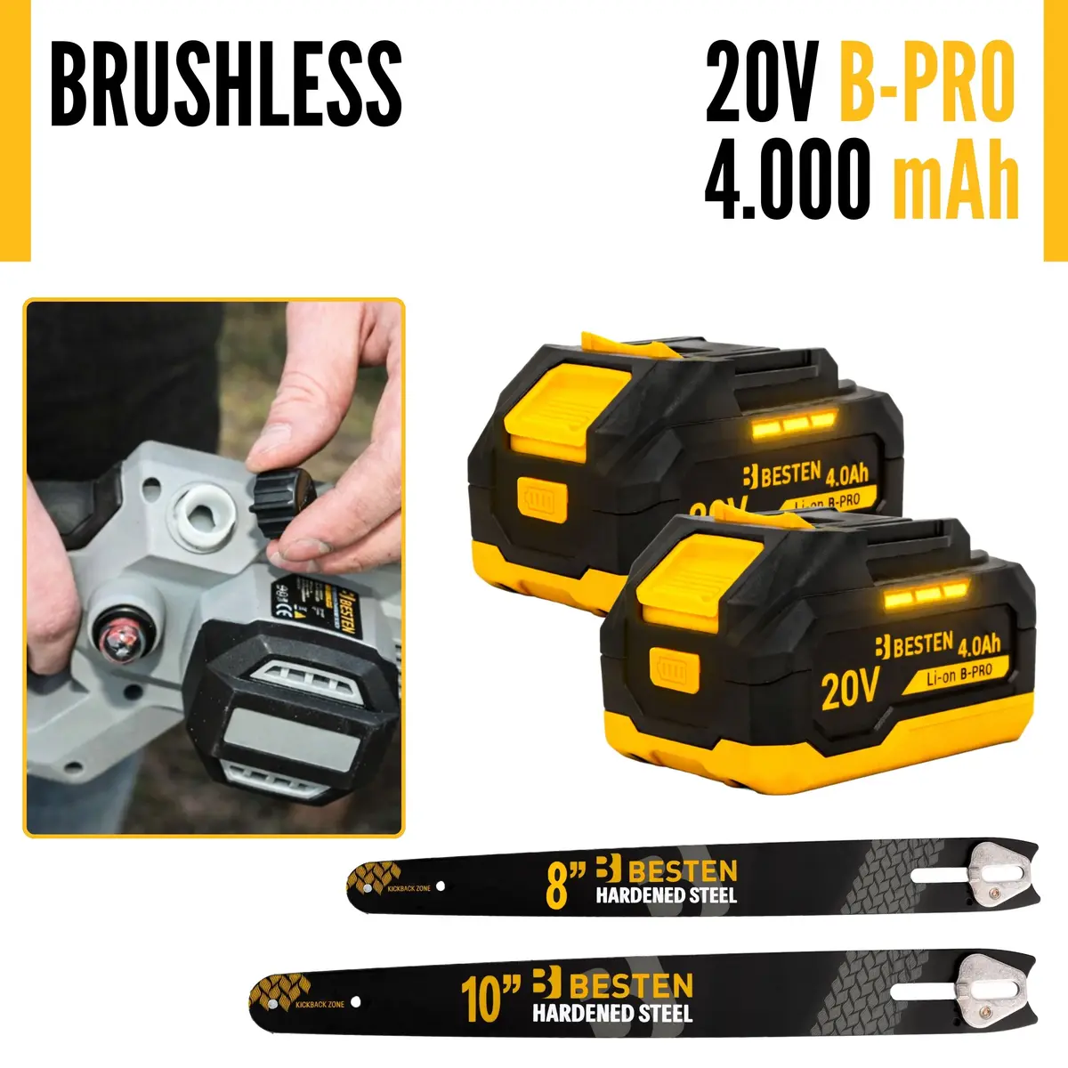 Piła akumulatorowa 8 i 10 cali BESTEN BE0002916 - silnik bezszczotkowy brushless